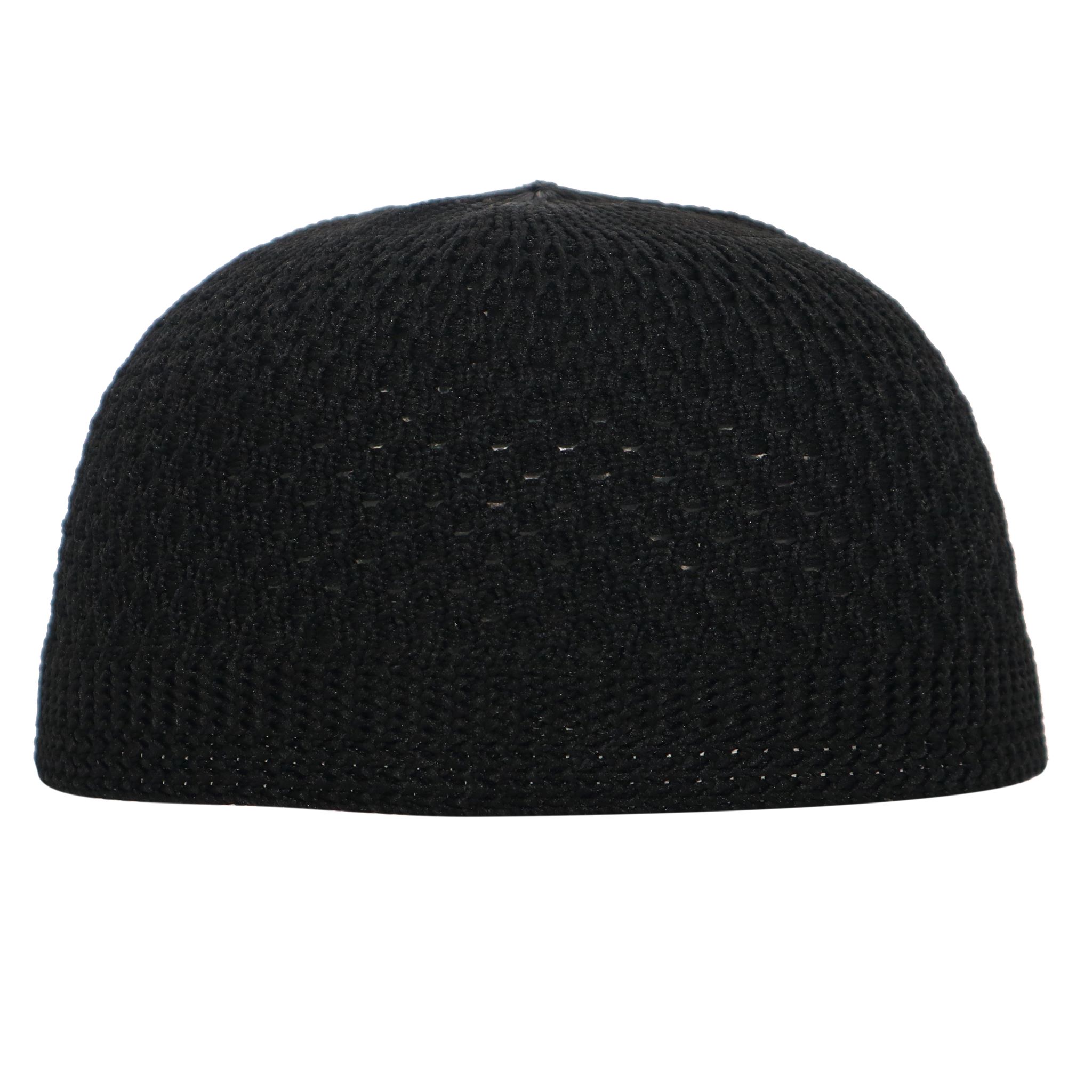 TheKufi Plain Black Open-Weave Nylon Large Stretchy Kufi Hat Skull